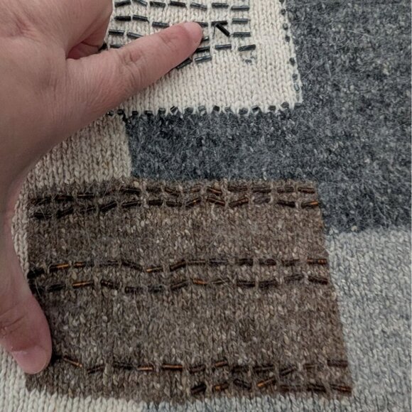 Vintage Silk Angora Beaded Sweater Womens Size Medium Gray Art Deco Mock Neck - Picture 4 of 14